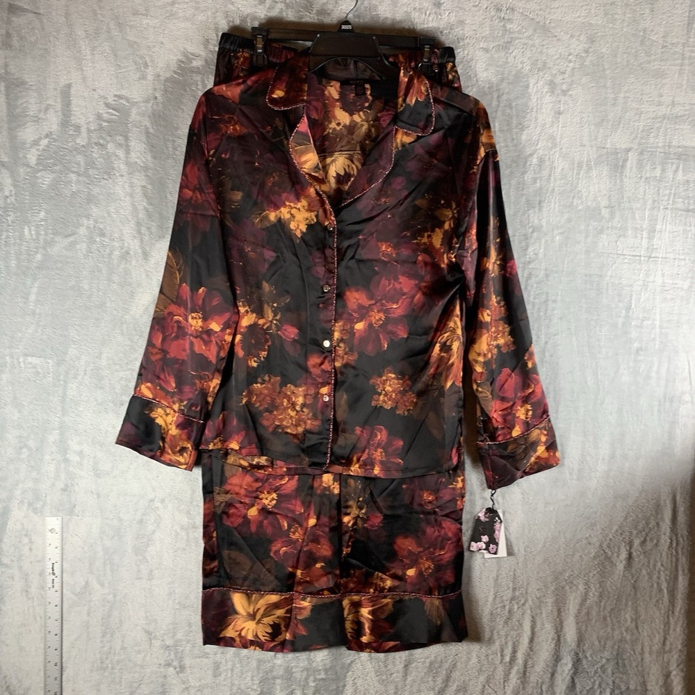 Midnight Bakery Womens Pajama Set M Top Pants‎ Button Up Dark Floral Pockets NWT